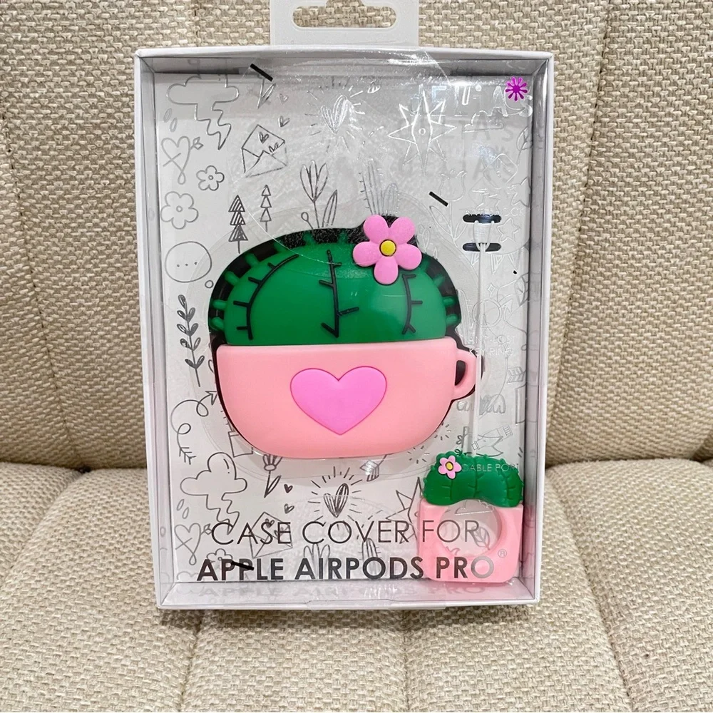 NEW Cactus Teacup Silicone Case Cover for Apple AirPods Pro Pink Green with Ring